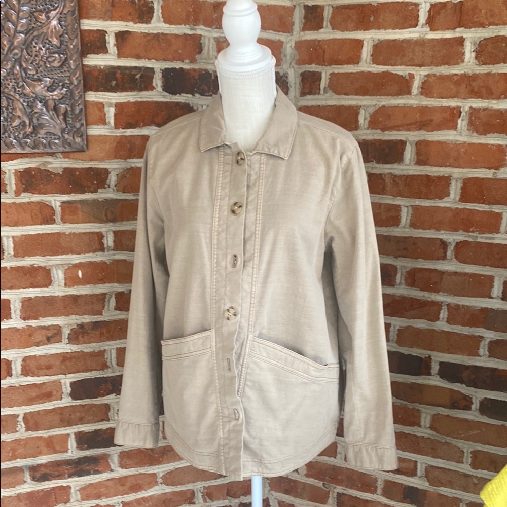 J. Jill Tan Utility Jacket with Relaxed Fit and Prominent Collar